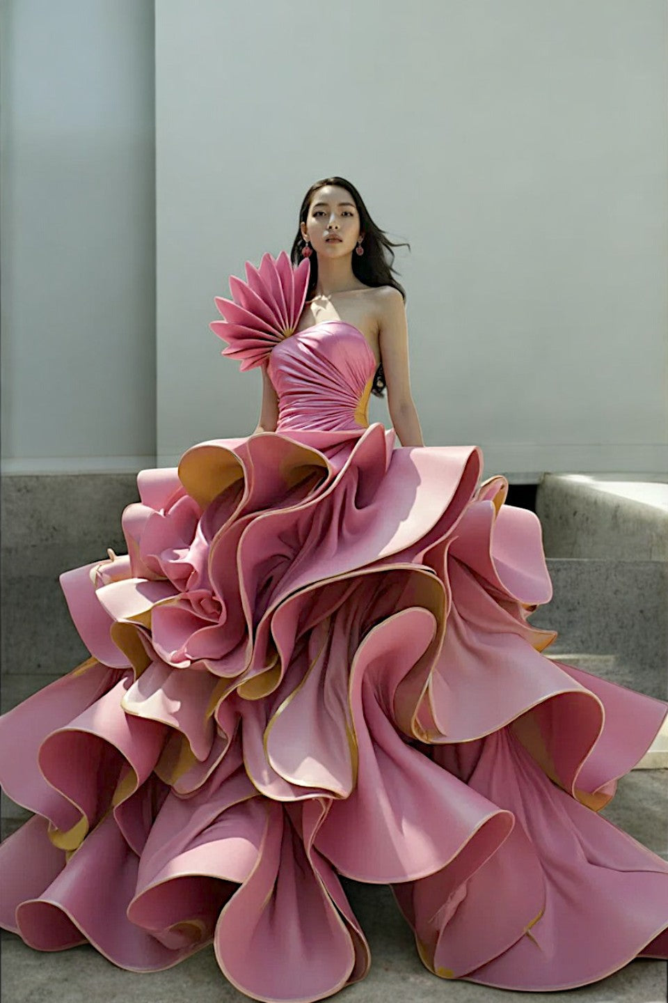 Swirled Ruffled Gown