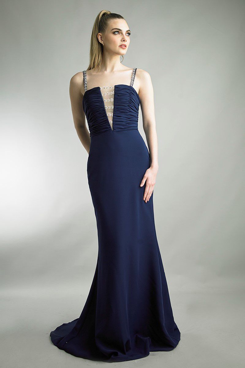 Sleeveless Embellished Plunging Neck Gown