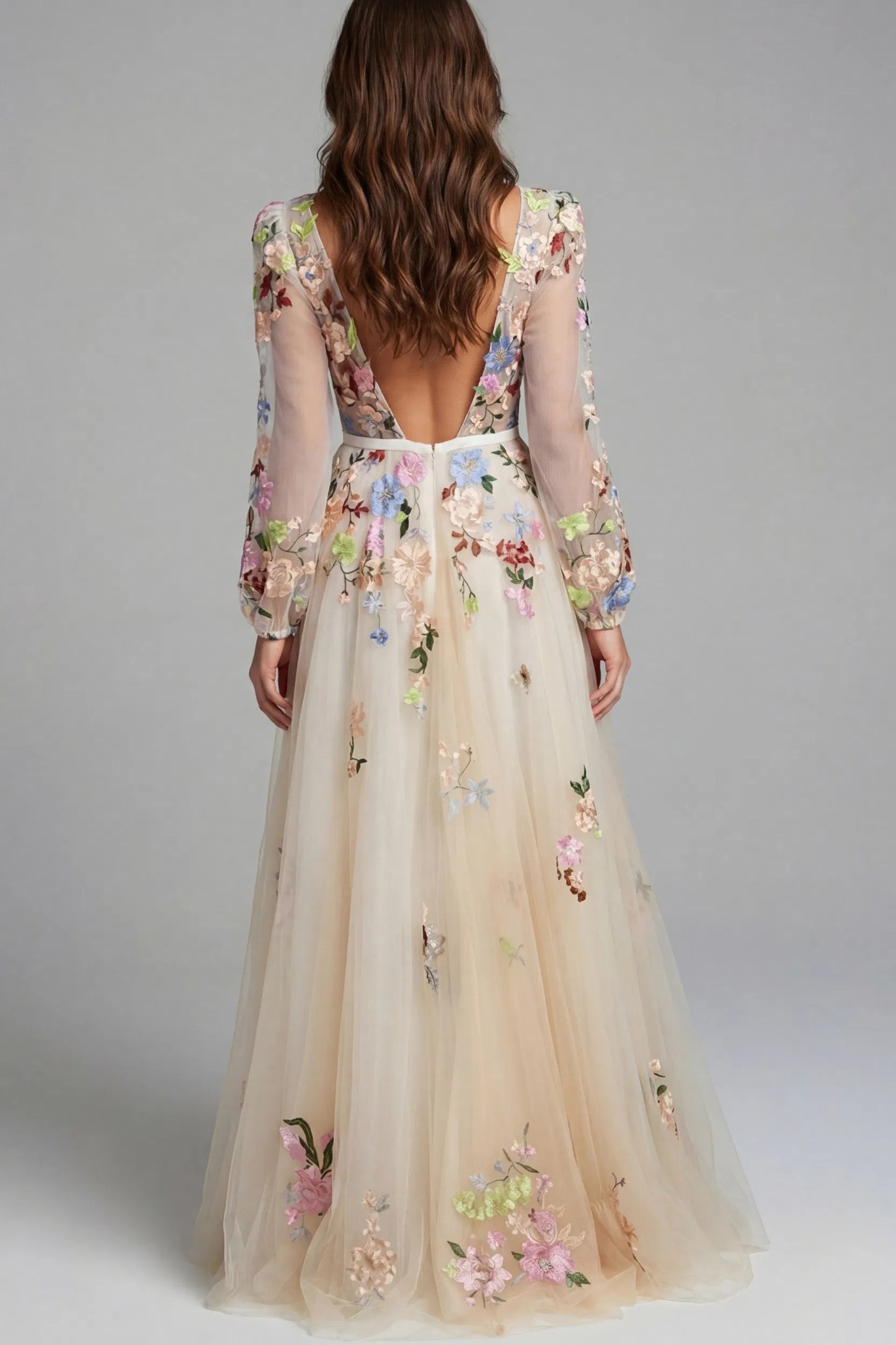 Floral Embroidered Evening Gown
