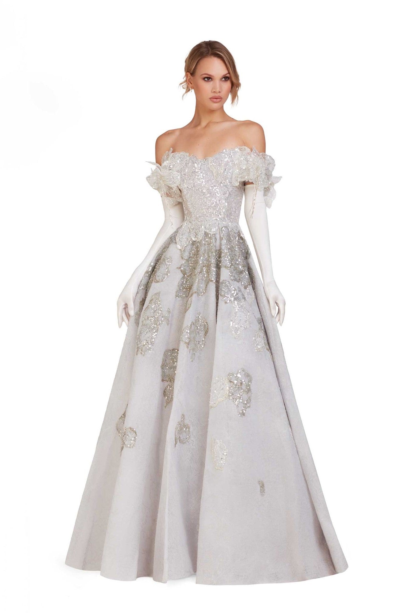 Embellished A-line Off Shoulder Gown