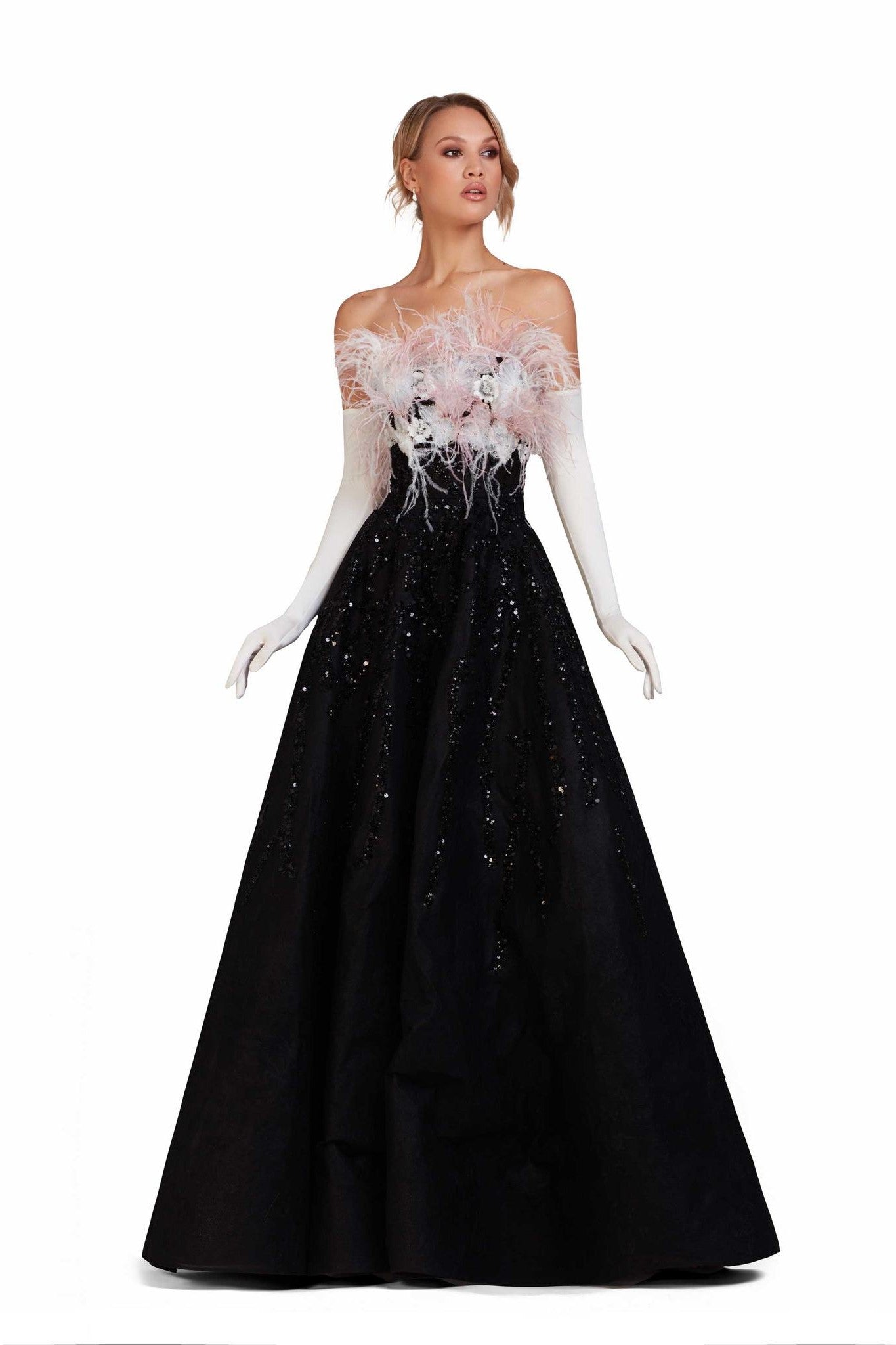 Strapless Embellished Full A-Line Gown