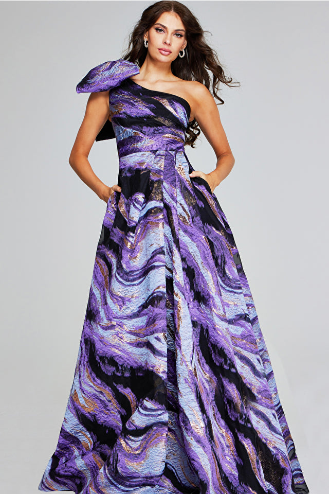 Multi Print One Shoulder Gown