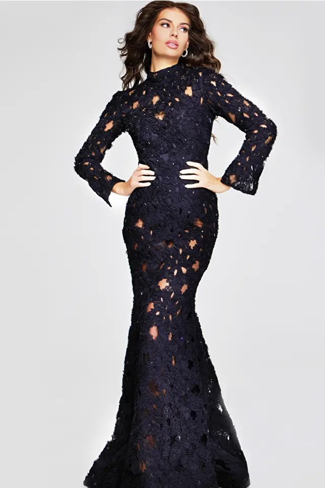 Lace Gown with Intricate Floral Cutouts