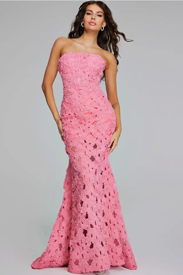 Strapless Gown with Floral Lace