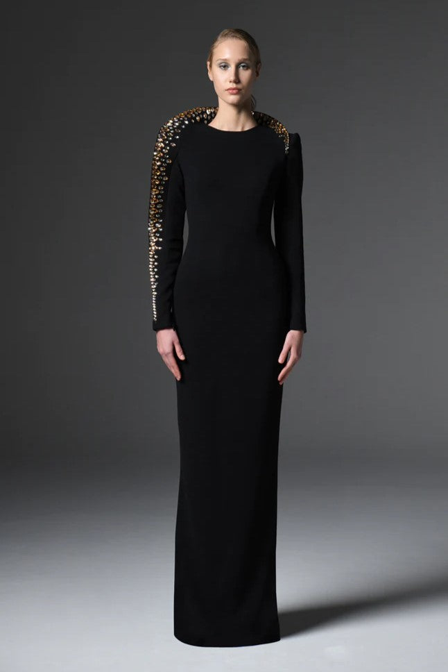Cr?pe Gown with Embroidered Collar