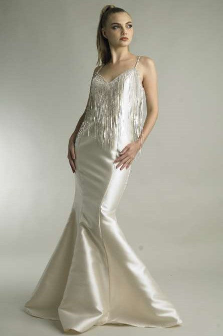 Spaghetti Strap Crystal Drizzled Gown