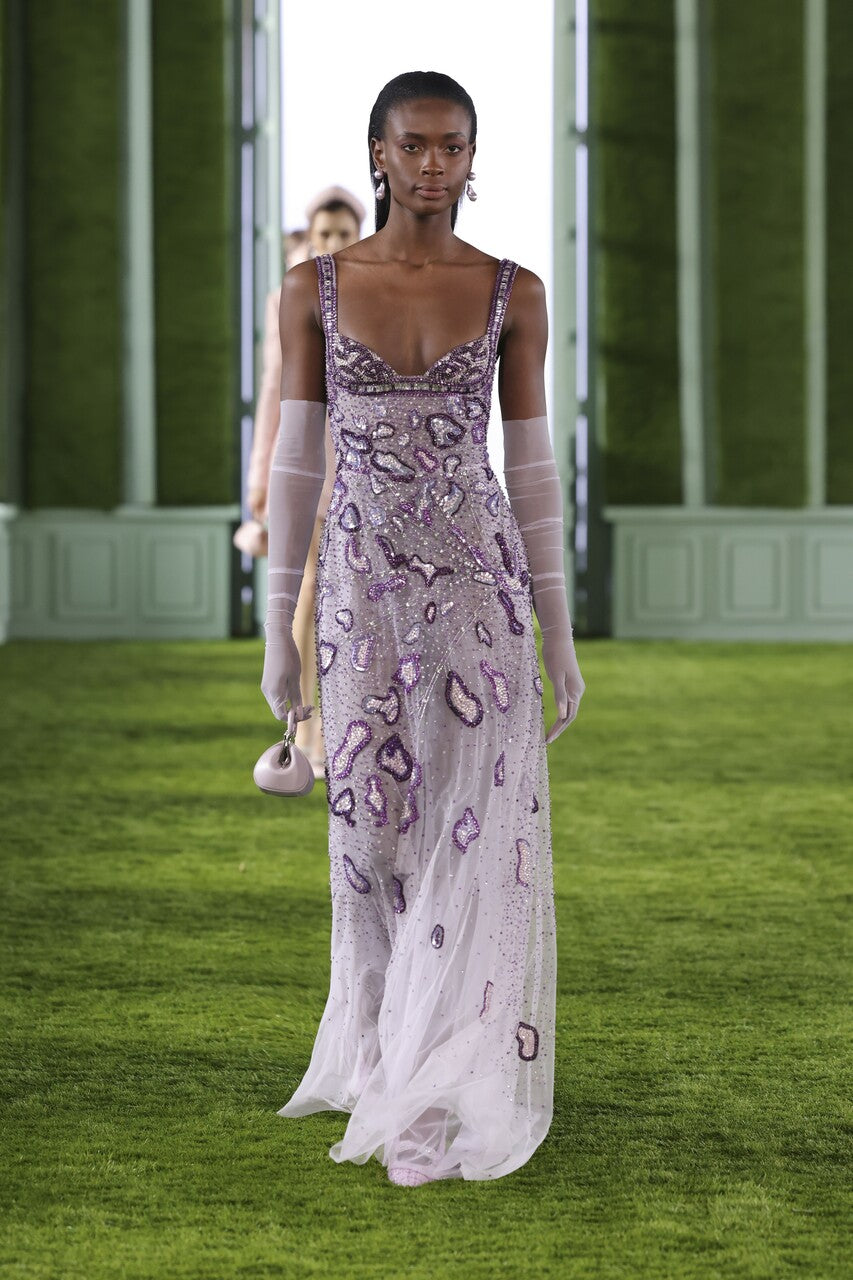 Beaded Tulle Gown with Scoop Neckline