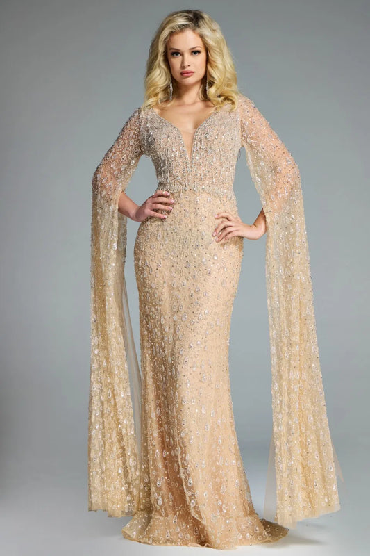 Embellished Cape Sleeve Gown