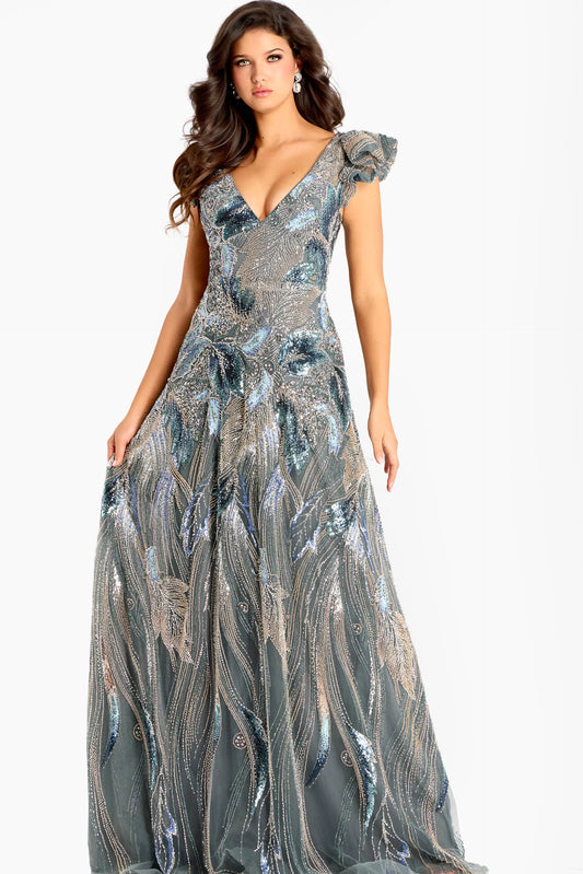V-Neck Sequin Gown