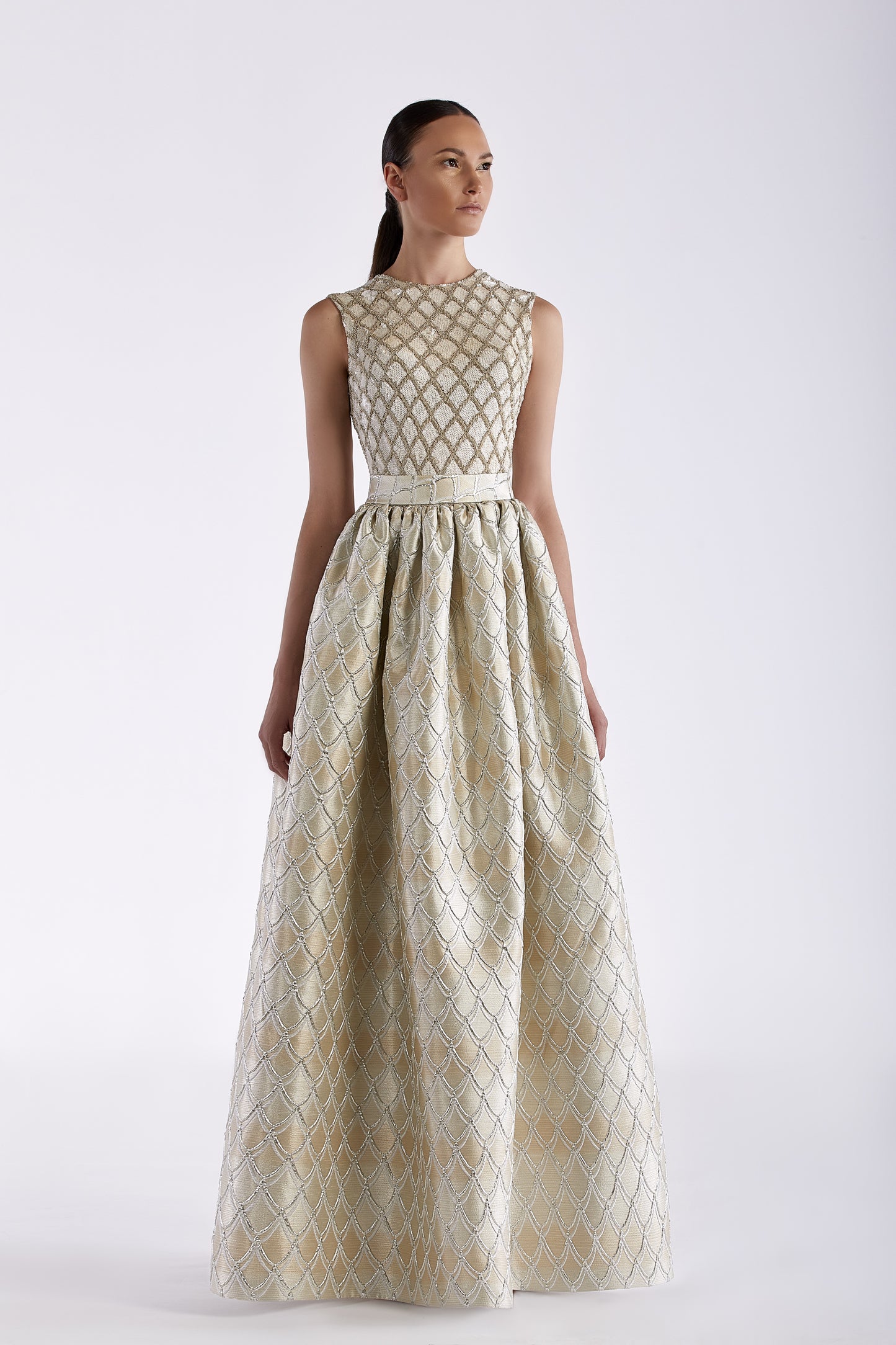 Embroidered Jacquard Gown