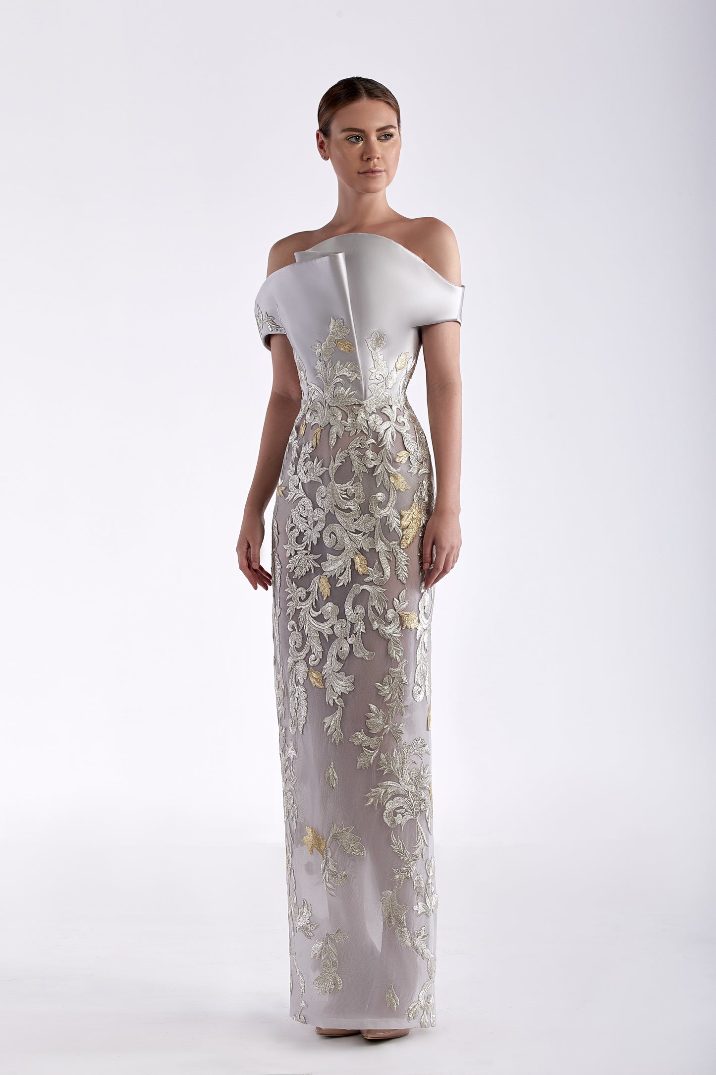 Satin and Guipure Gown