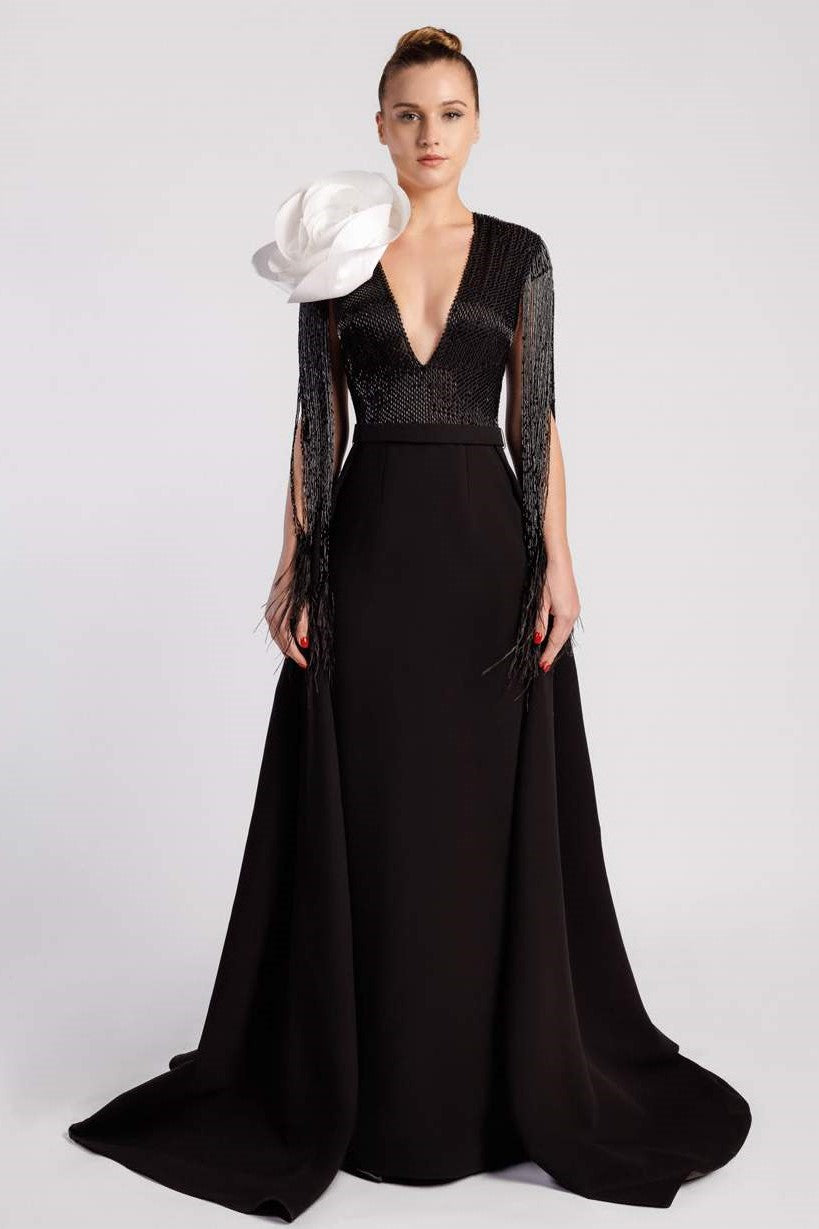 Fitted Column Gown with Overskirt