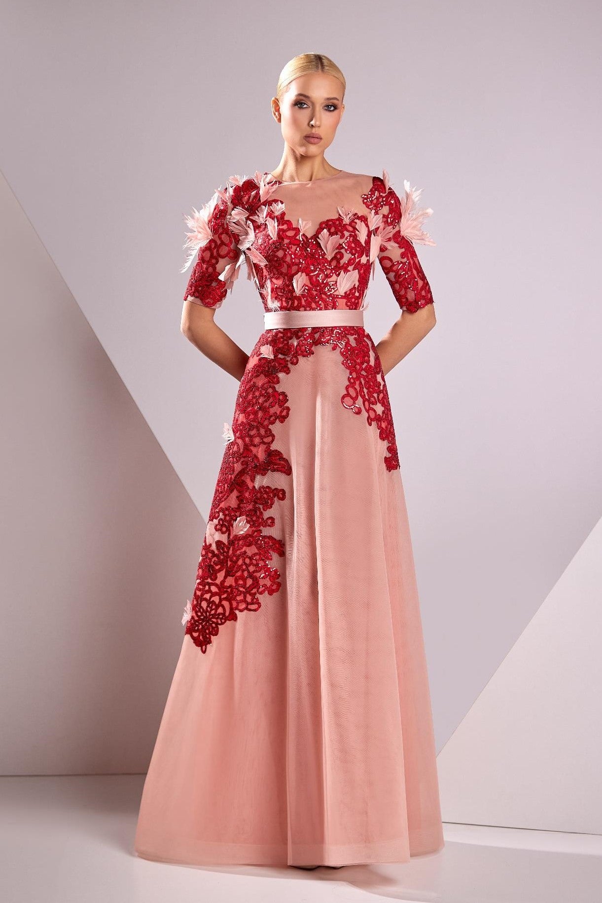 Tulle and Guipure Embroidered Gown