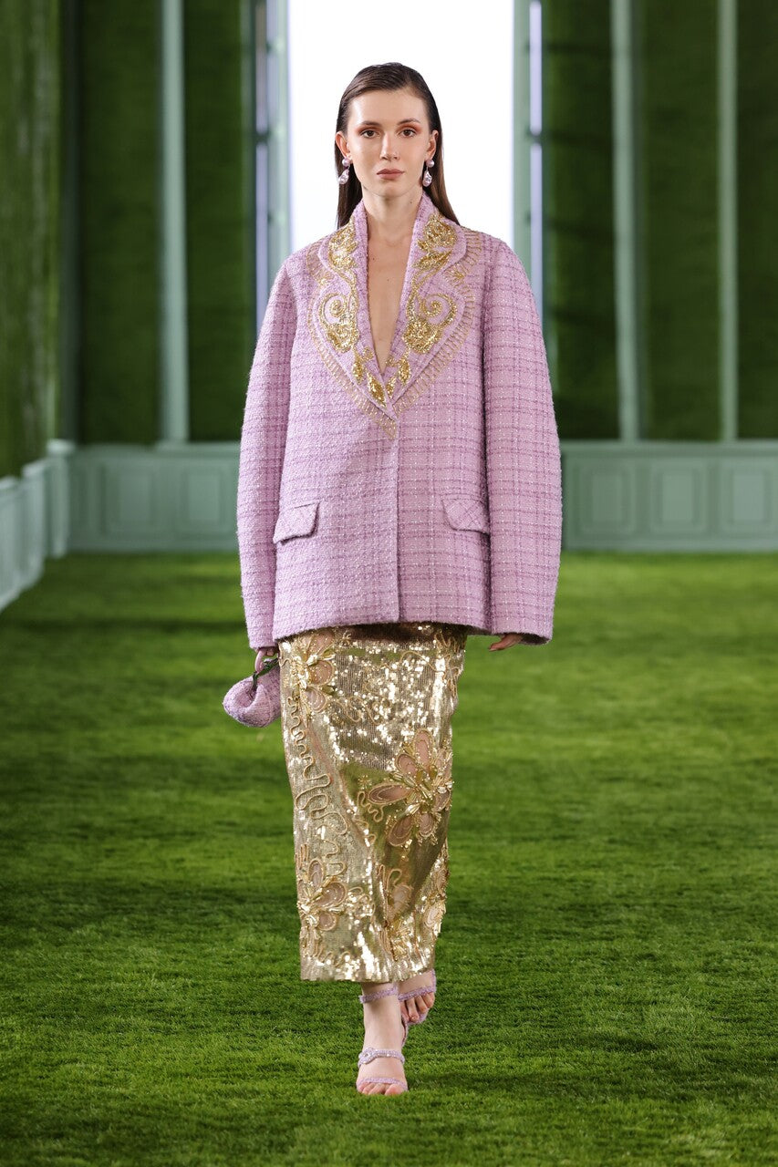 Tailored Tweed Jacket with Sequin Skirt