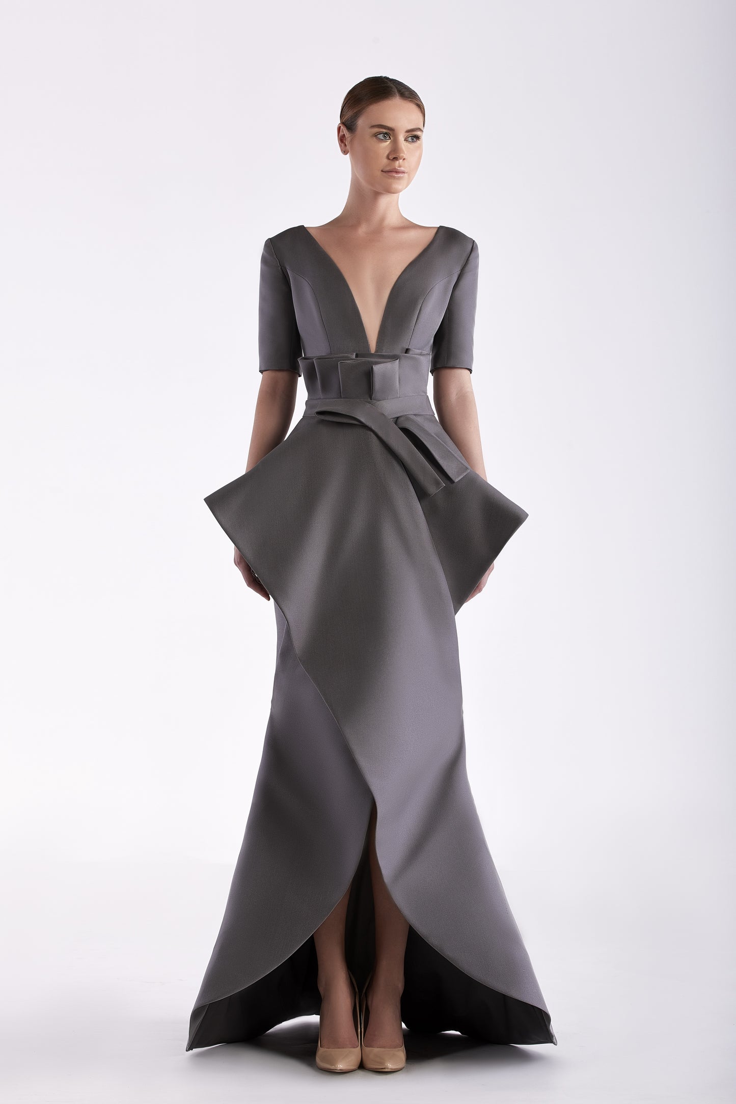 Short Sleeve Faille Gown