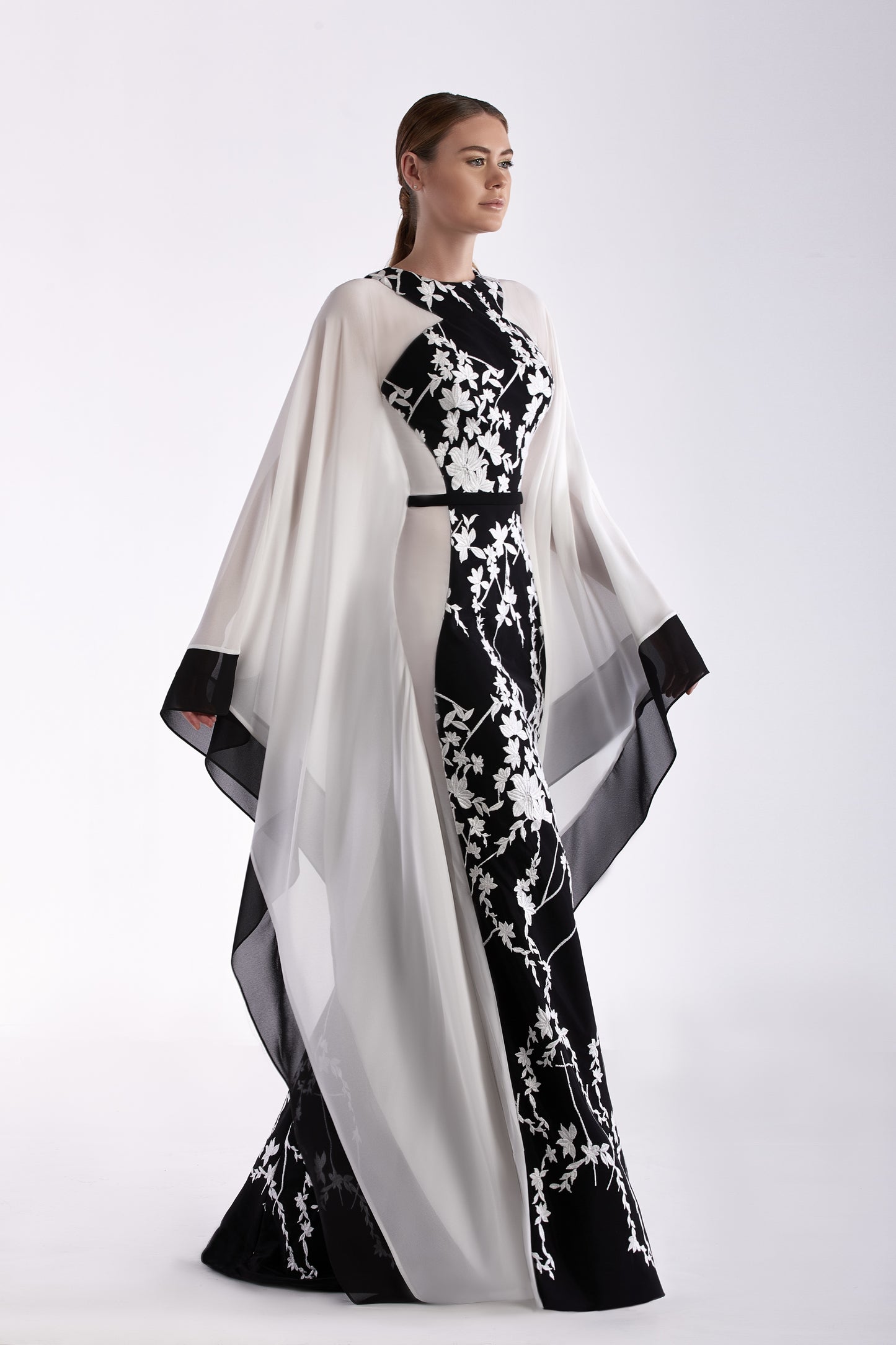Long Cape Sleeve Gown