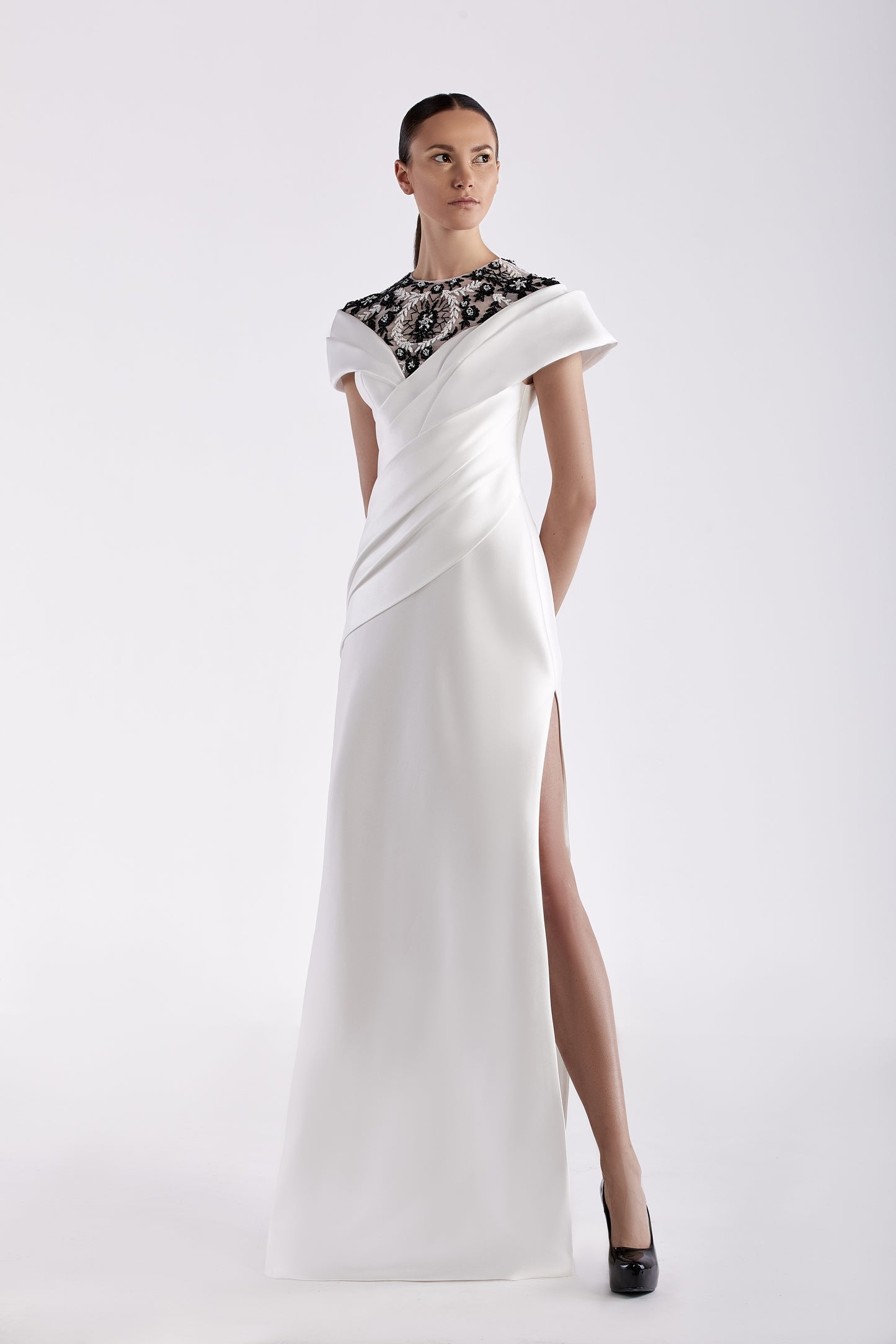 Embroidered Faille Gown