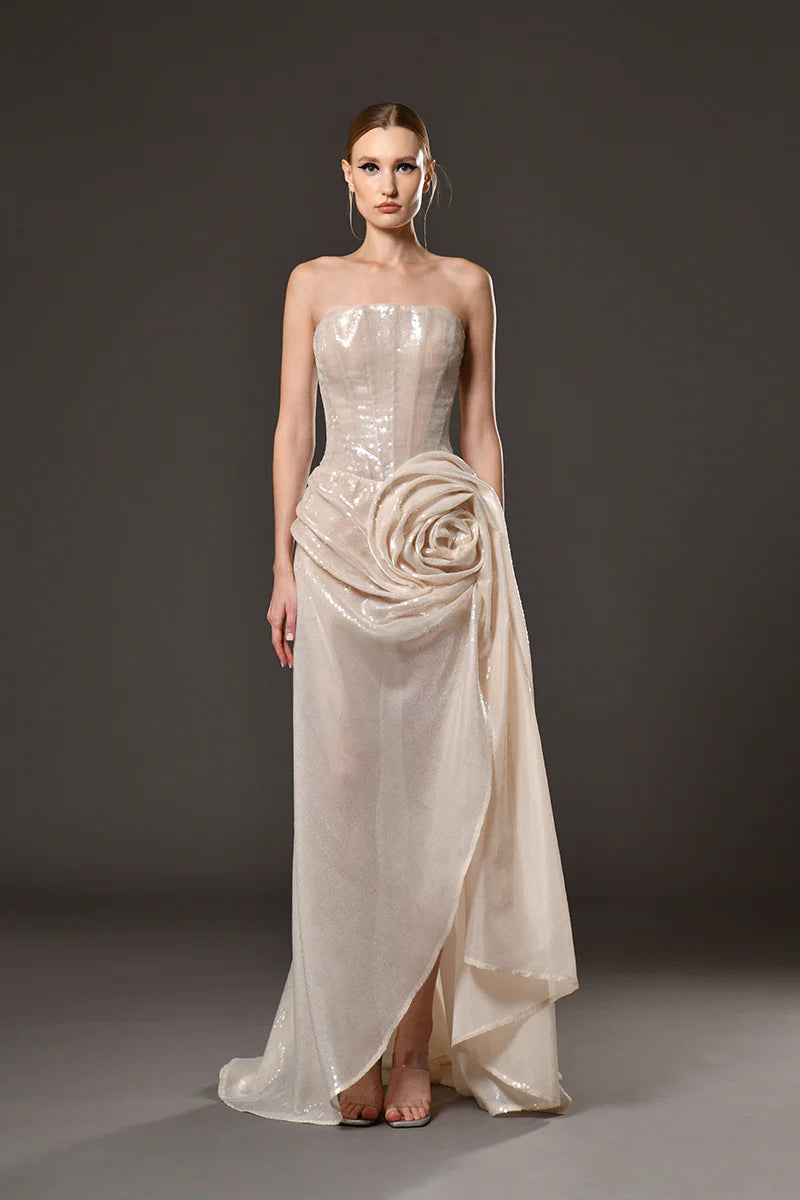 Strapless Sequin Flower Dress