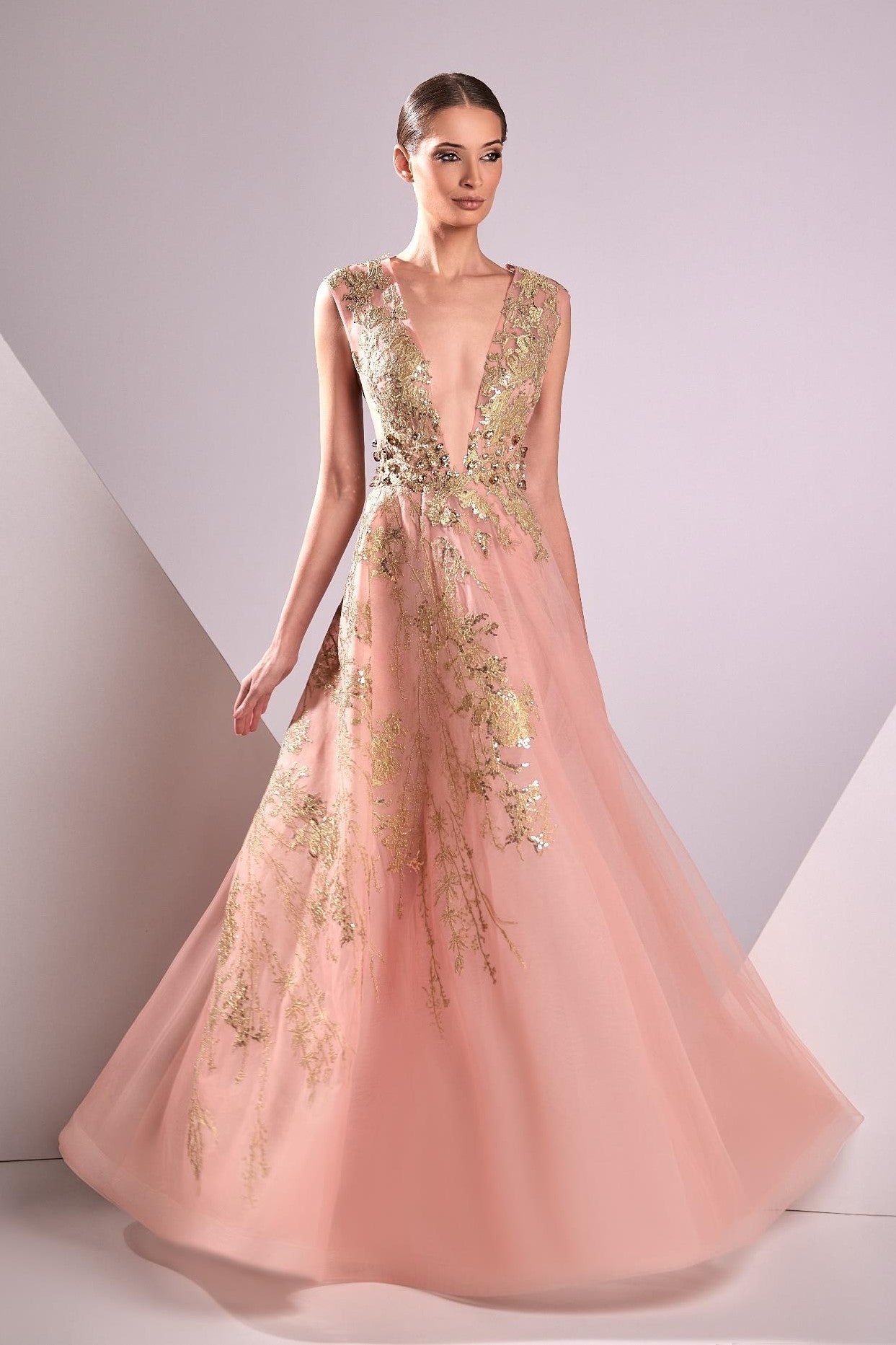 Lace Embroidered A-Line Gown