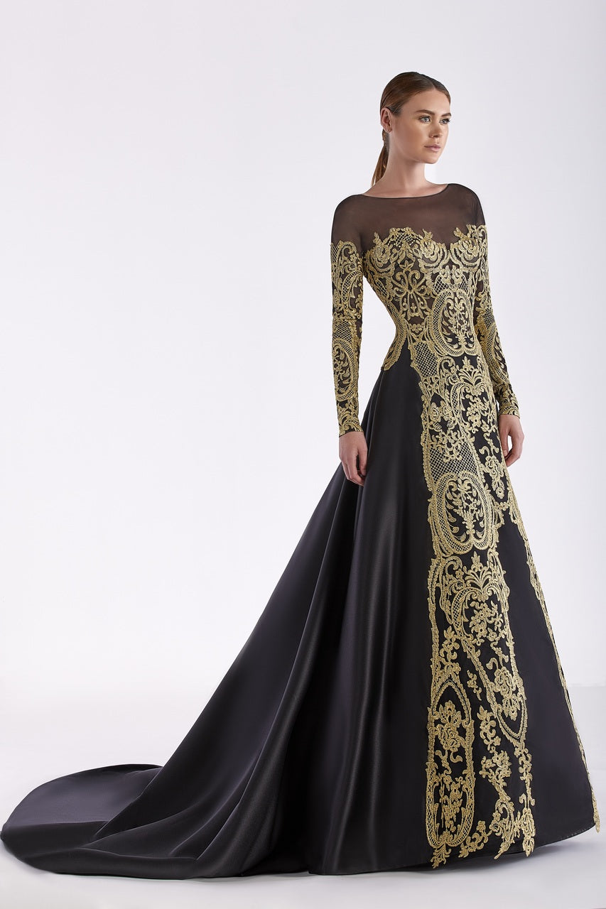 Long Sleeve Satin Gown