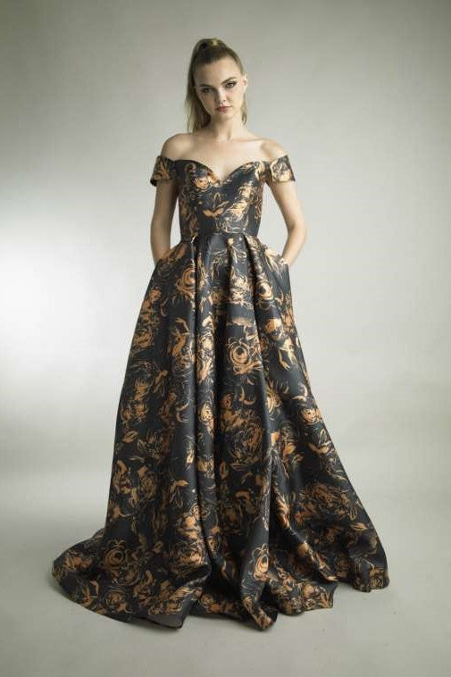 Off Shoulder Print Gown