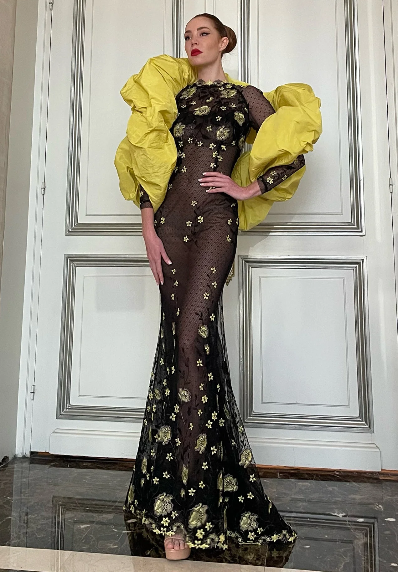 Floral Guipure Gown with Shawl