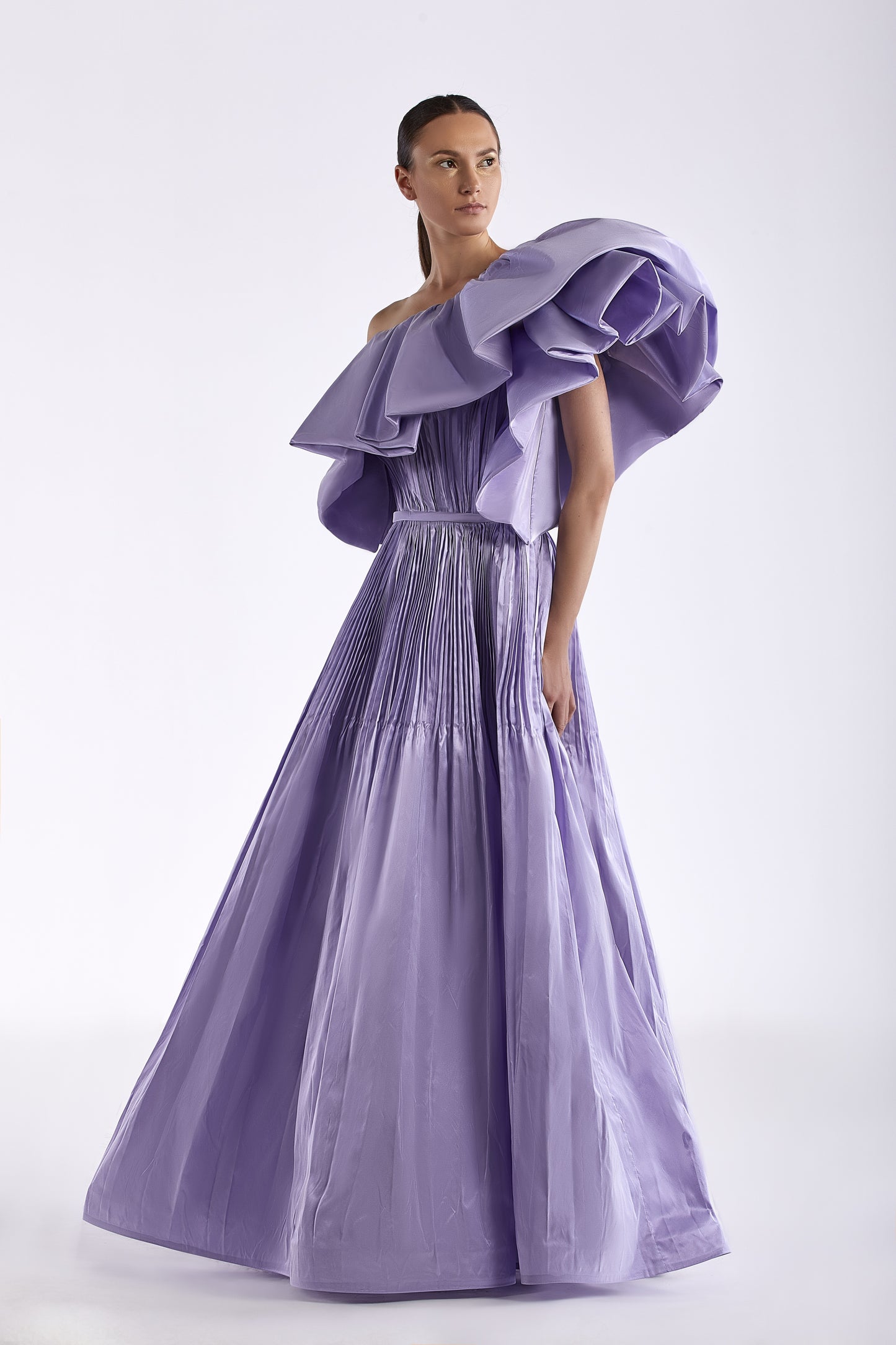 One Shoulder Jacquard Gown