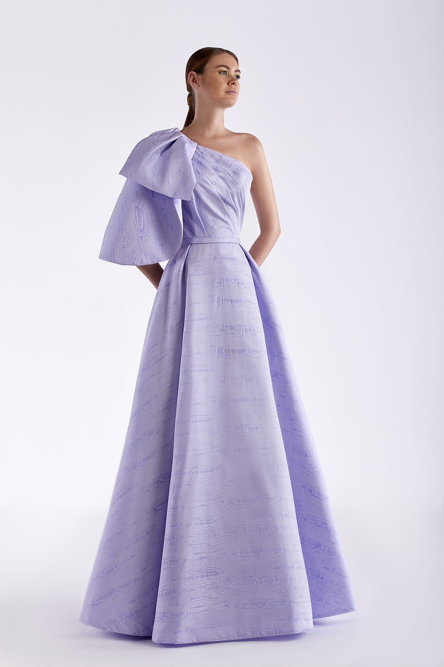 One Shoulder Taffeta Moire Gown
