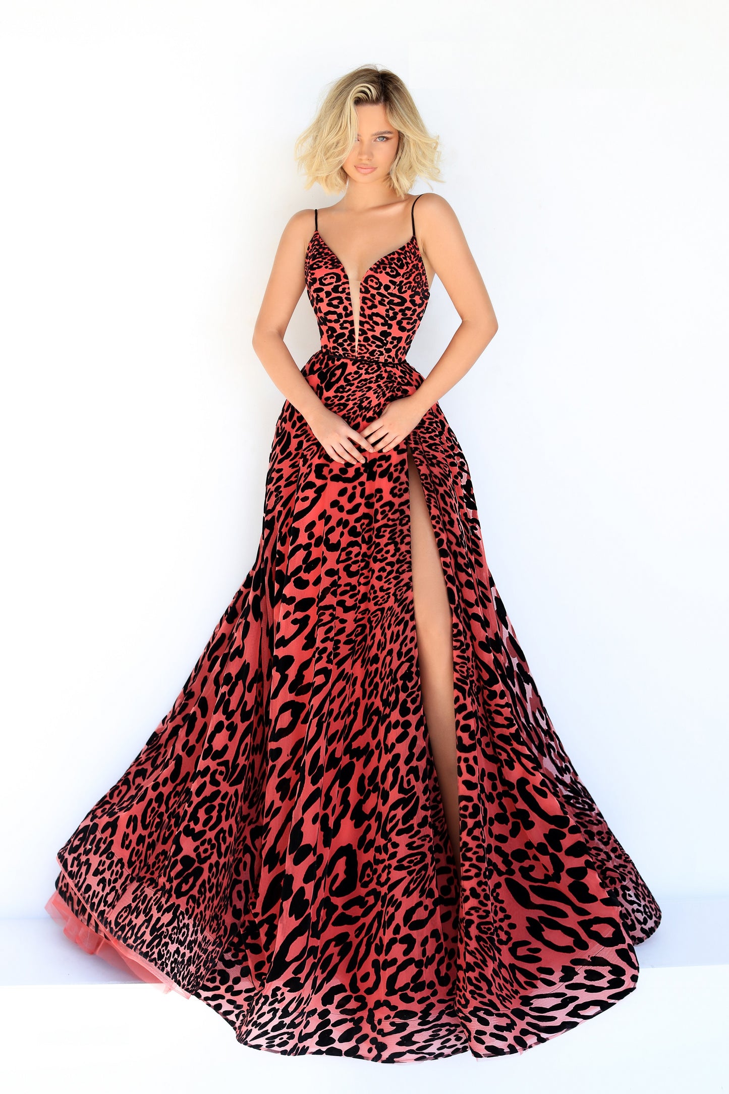 Tiger Sleeveless Print Tulle Gown