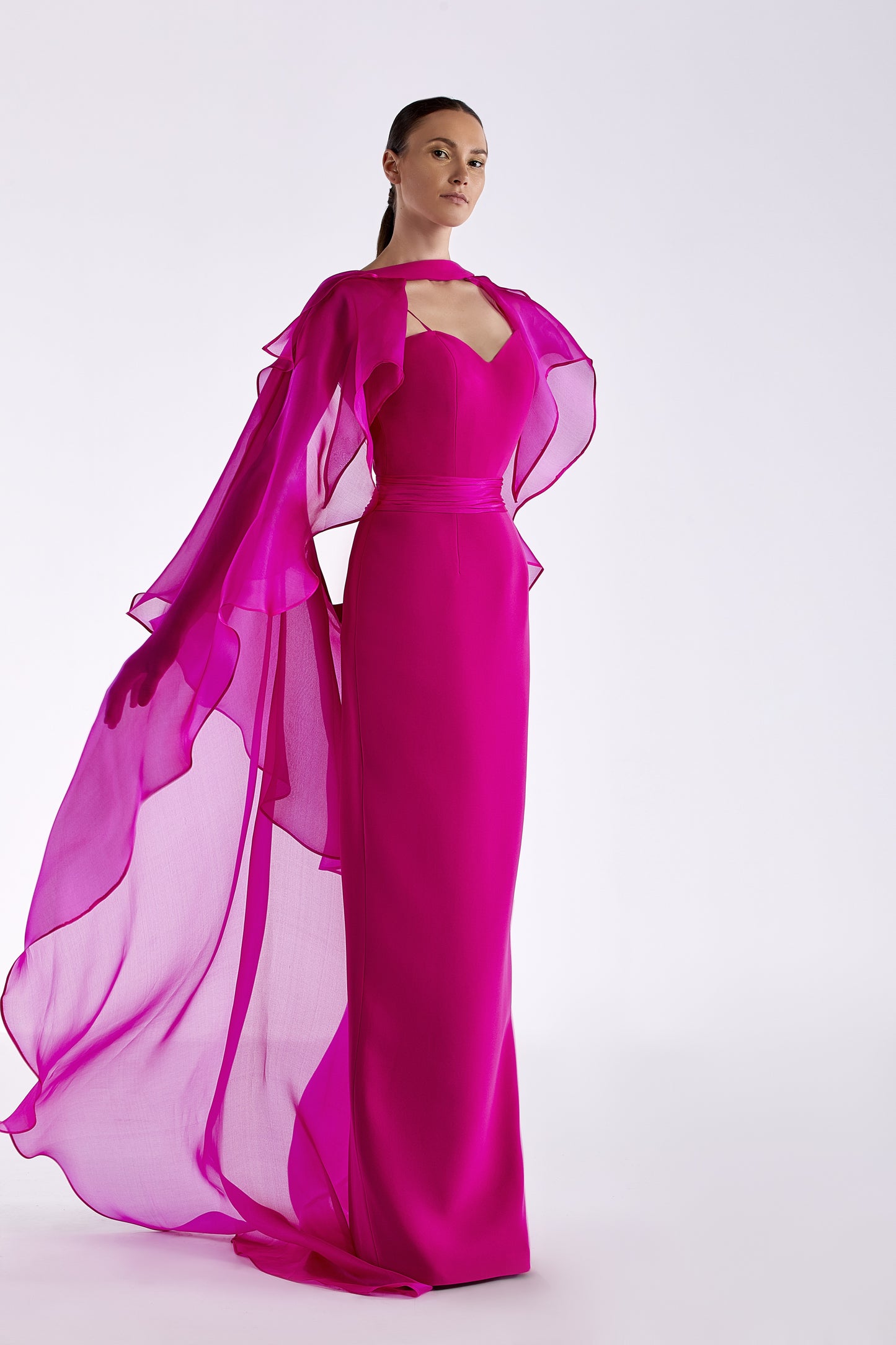 Crepe and Organza Column Gown