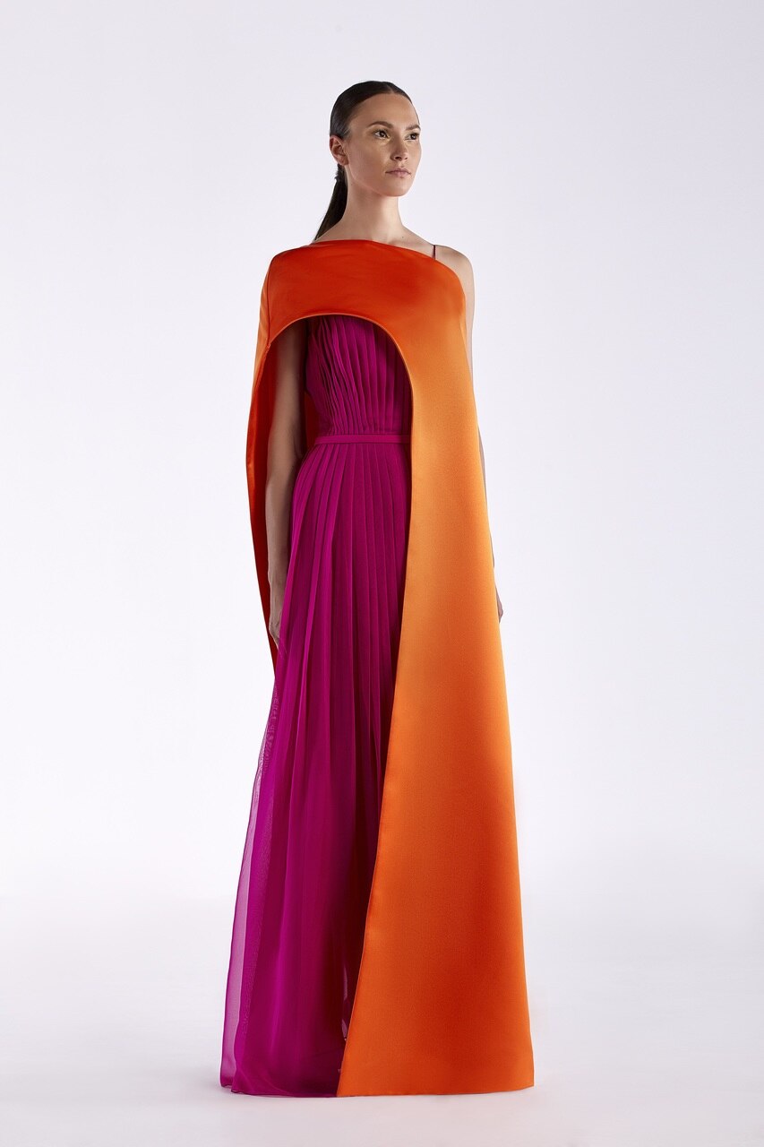 Chiffon and Satin Color Block Gown
