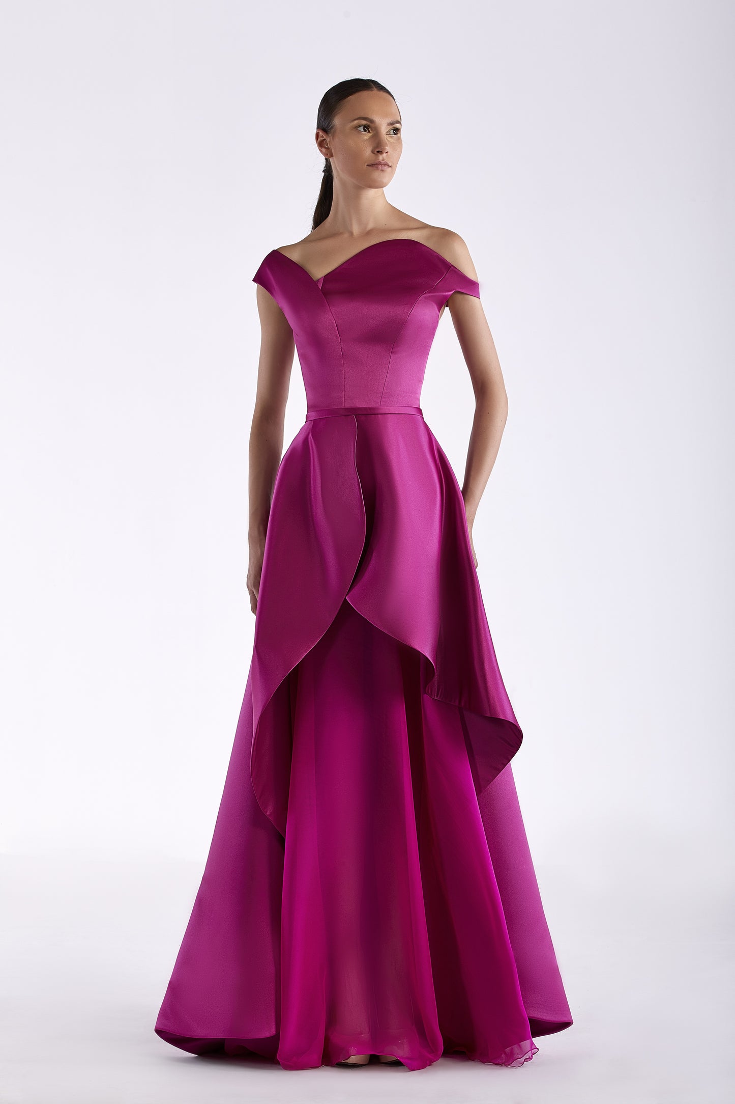 Satin and Chiffon Voile Gown