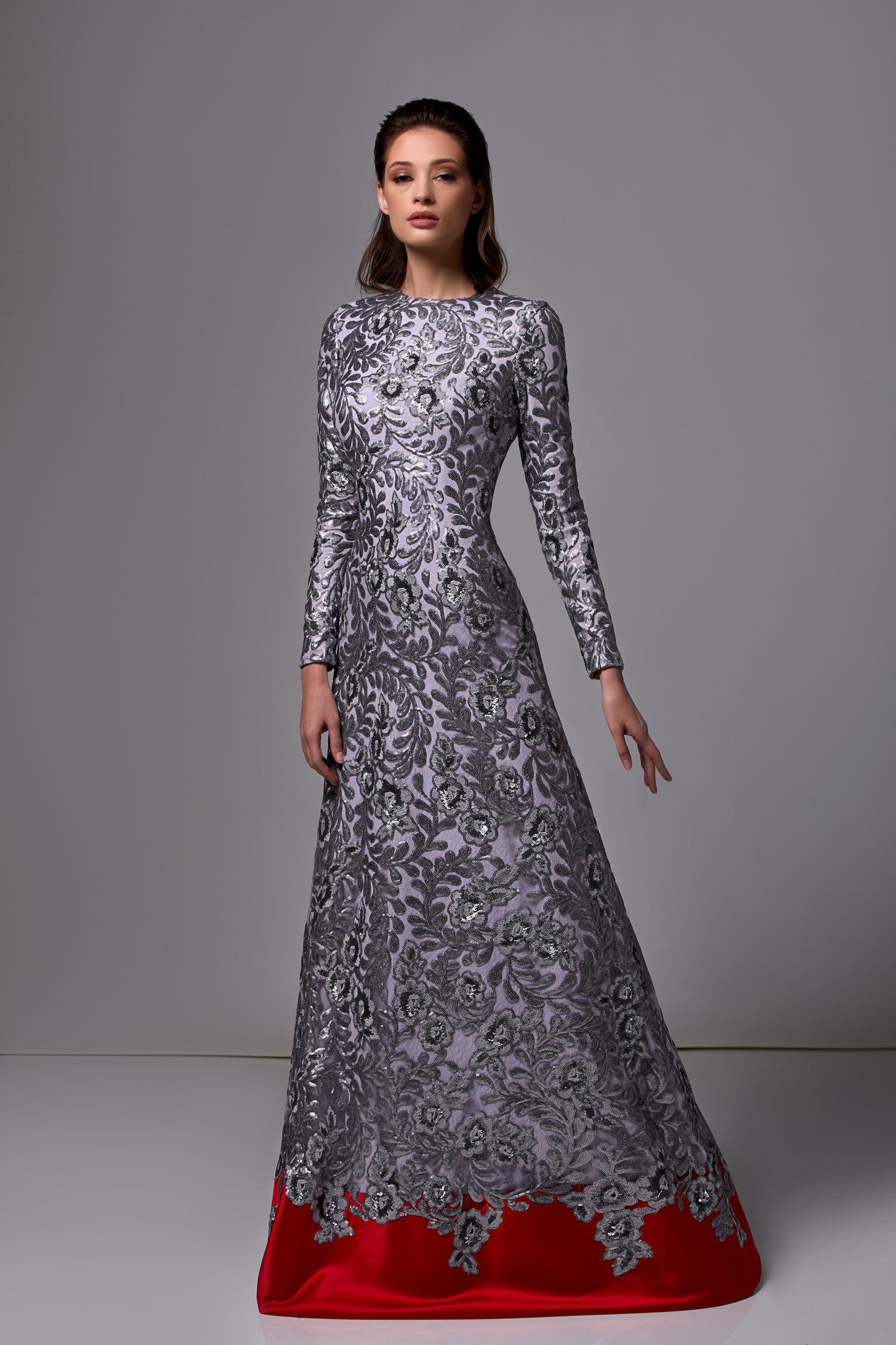 Long Sleeve Sequined Gown