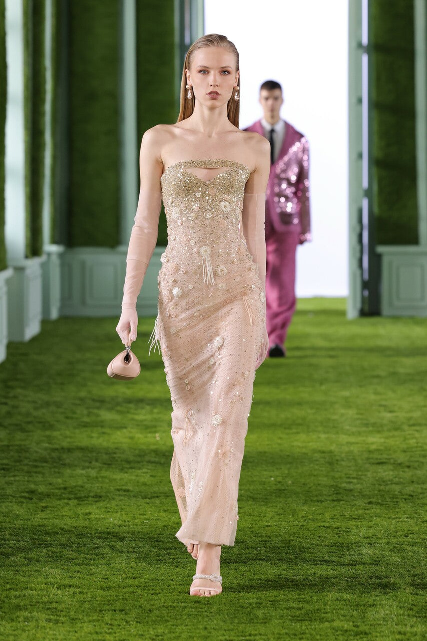 Beaded Lace Strapless Gown