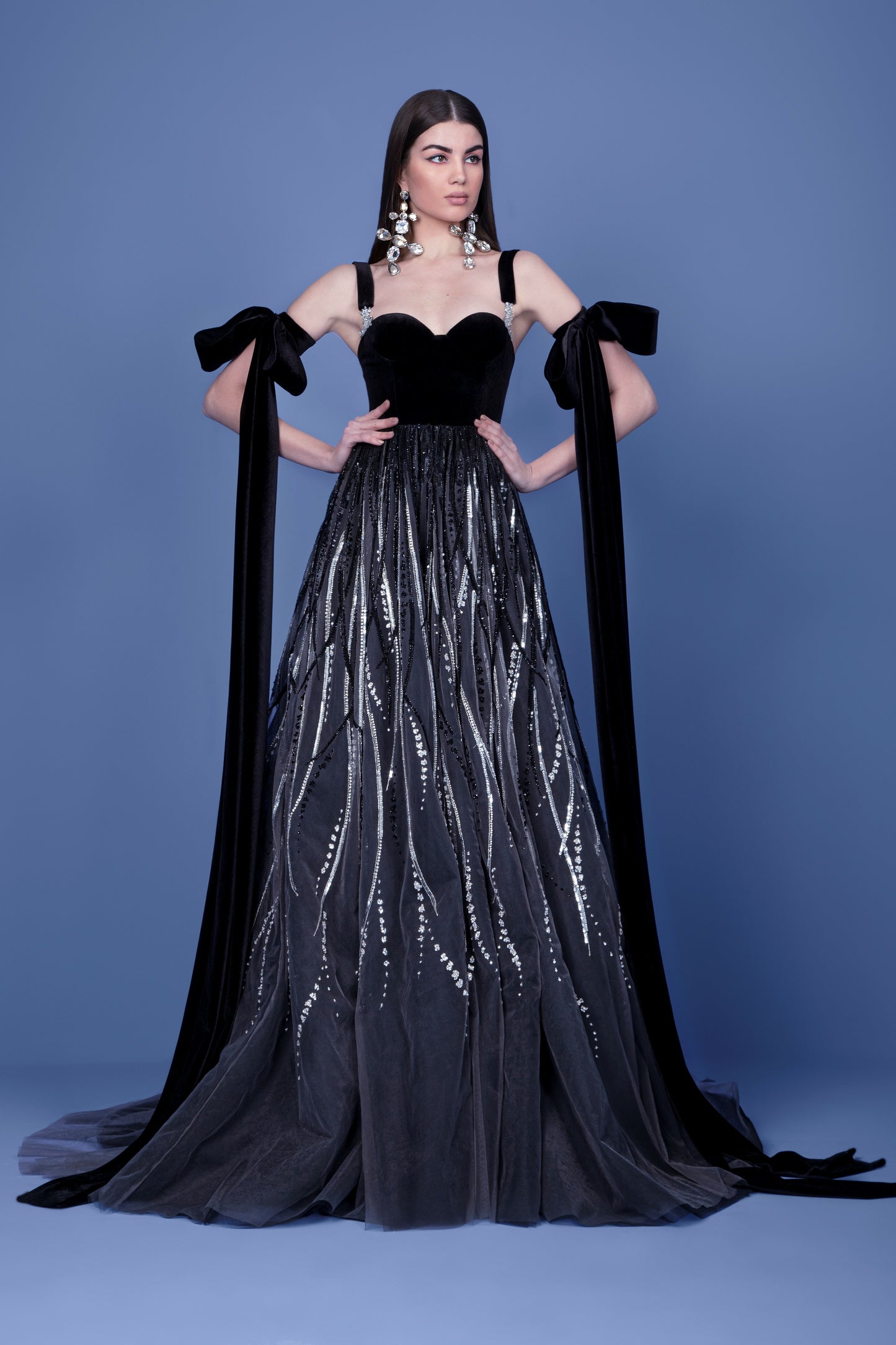 Bow Sleeve Beaded Gown