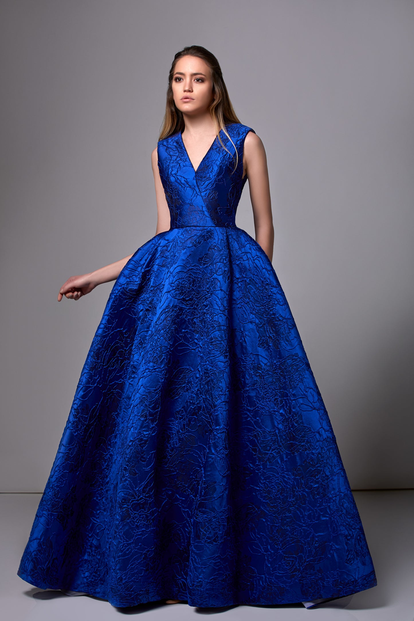 Sleeveless A-Line Jacquard Ball Gown