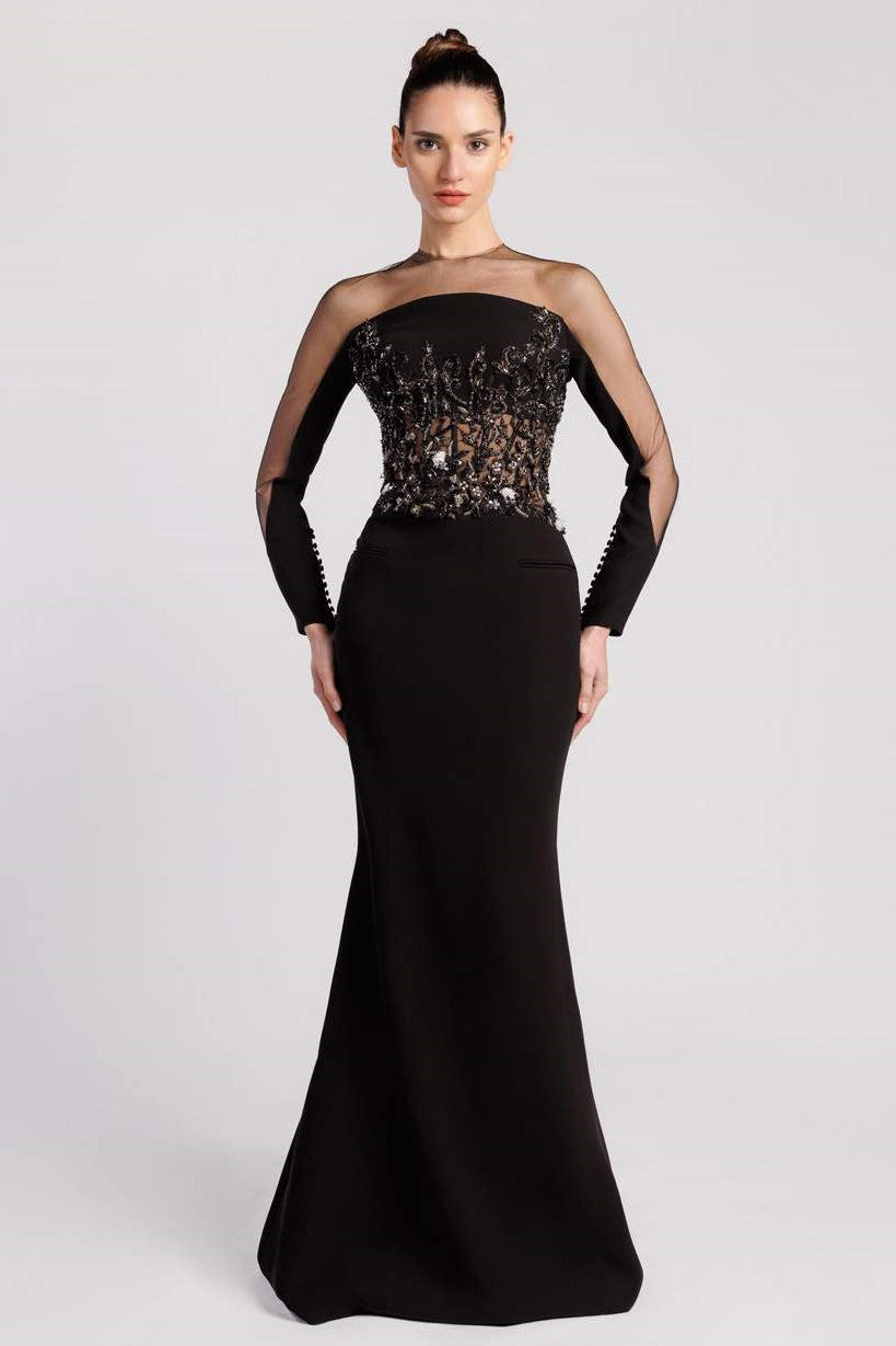 Illusion Tulle and Crepe Gown