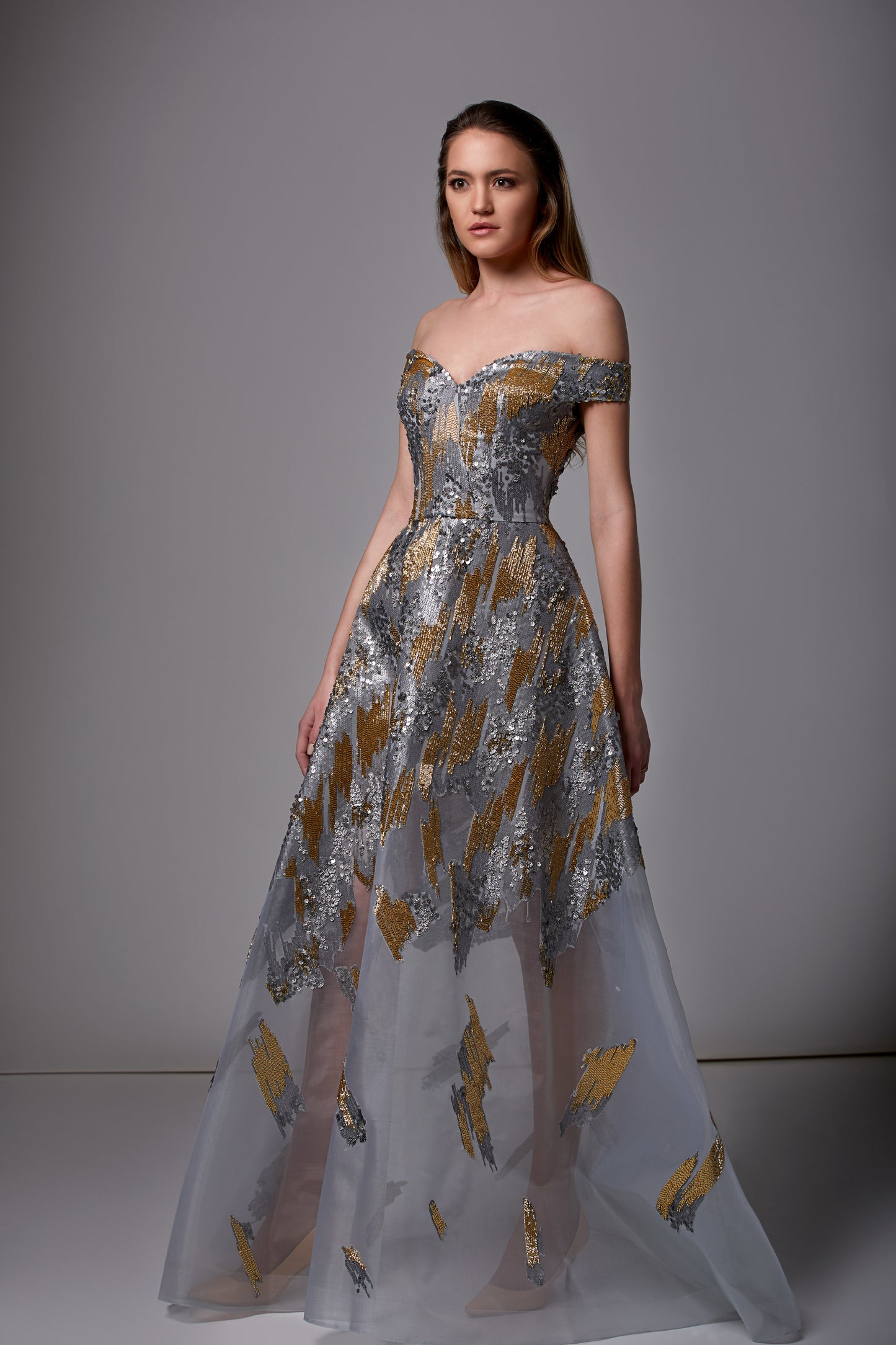 Off Shoulder Sequined Gown