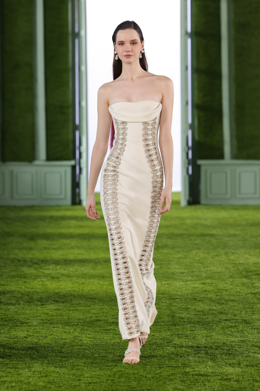 Strapless Crepe Dress with Bow Cut-Outs