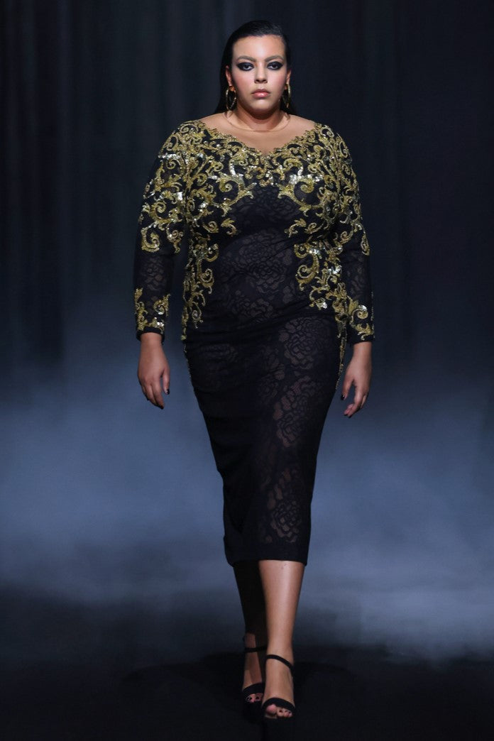 Beaded Lace Midi Dress