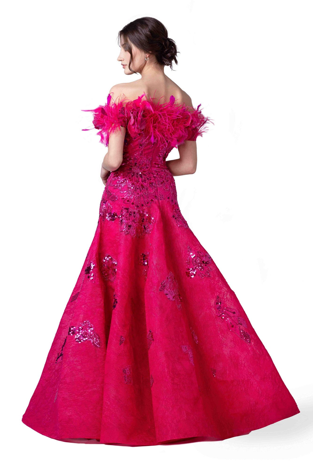 Off Shoulder Feather Gown