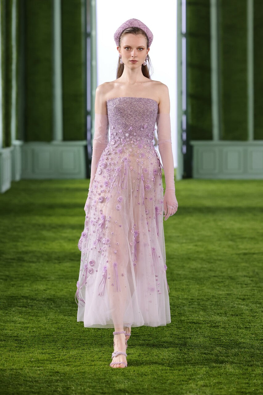 Strapless Beaded Tulle Embellished Dress