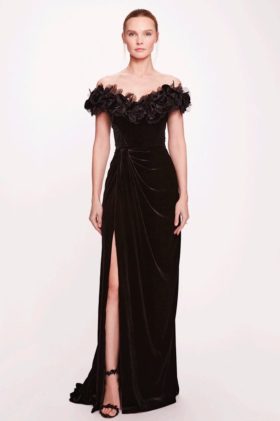 Hand-Draped Stretch Velvet Gown