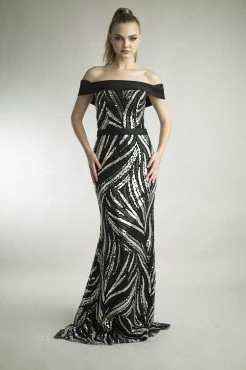 Strapless Knit Sequin Gown