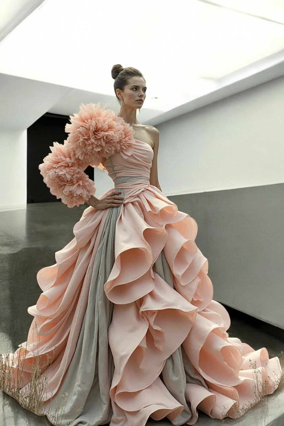 Ruffled Sleeved Gown