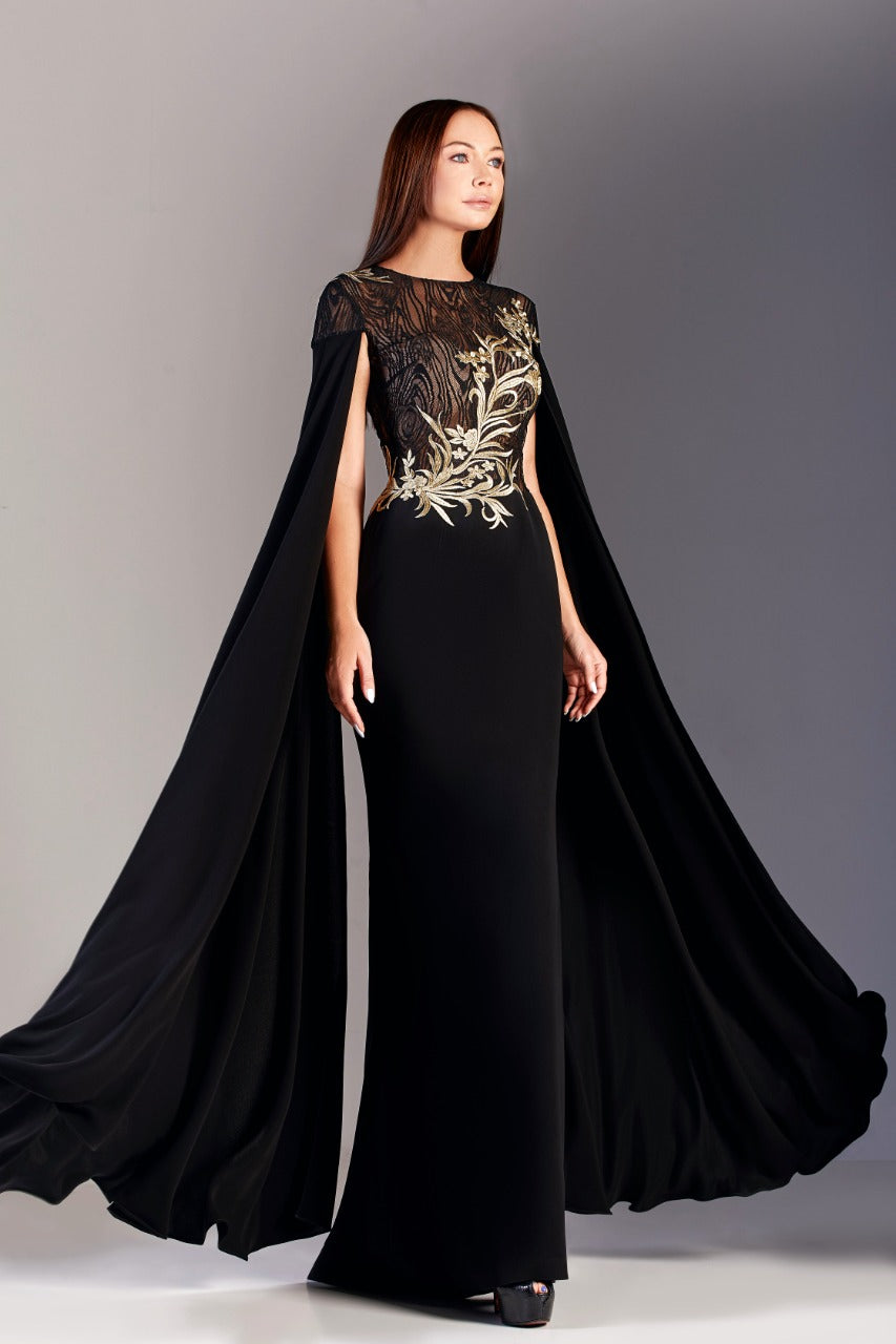 Crepe Cape Gown