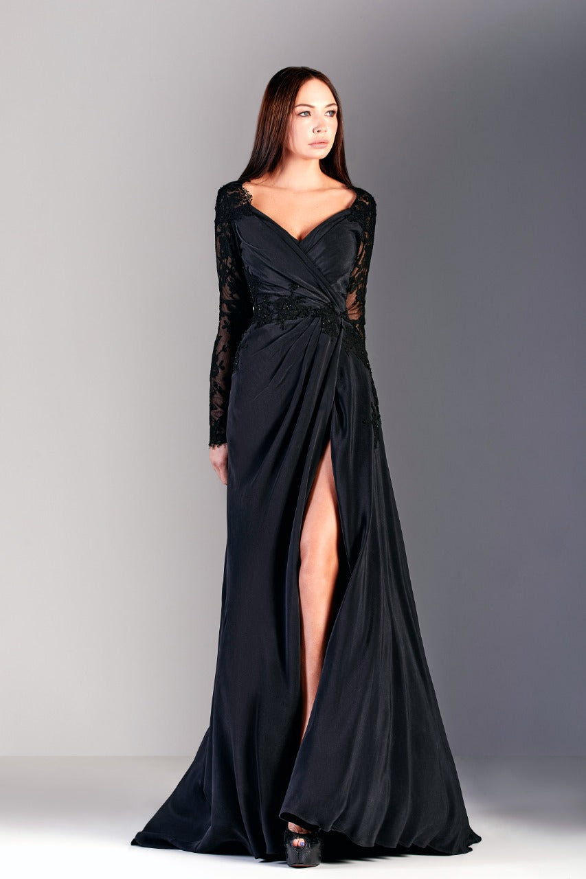 Long Sleeve Crepe Gown