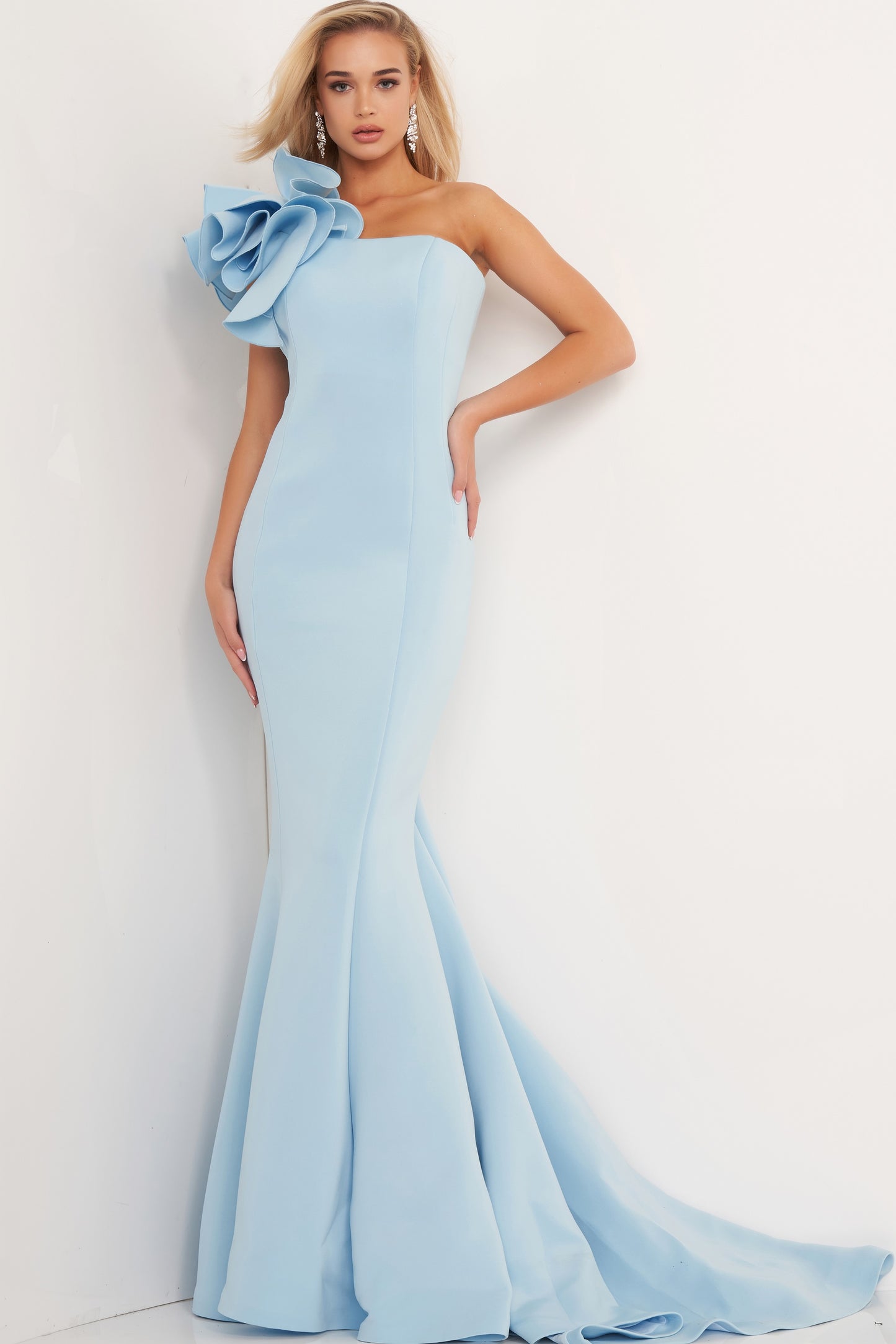 Scuba One Shoulder Fitted Evening Gown