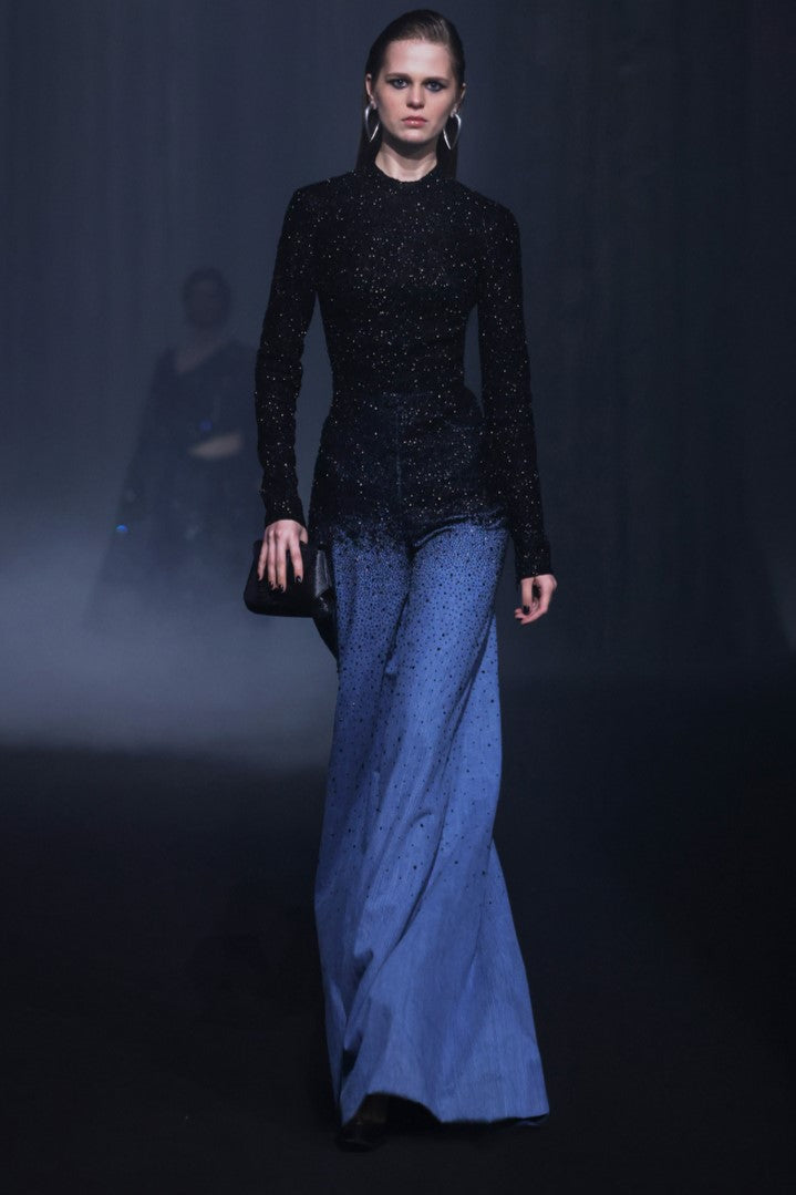 Beaded Tulle and Denim Jumpsuit