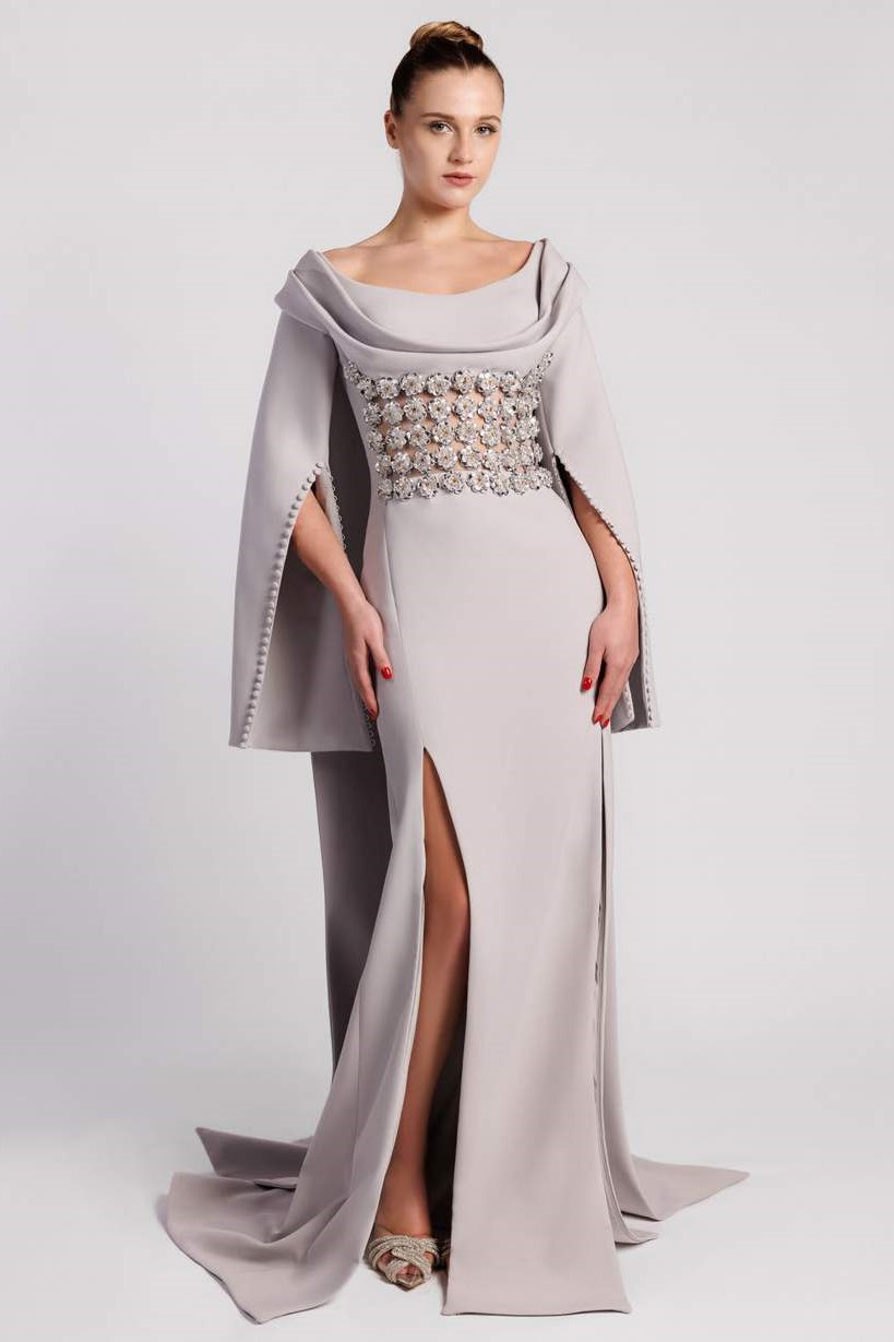 Crepe Off Shoulder Straight-Cut Gown